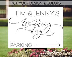 a sign that says pick your design & colors with flowers in the background and text on it