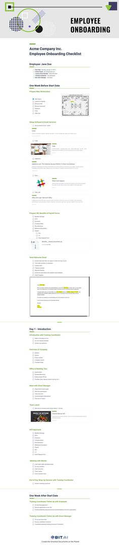 an image of a website page with the words employee onboarding written in white and green