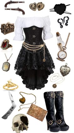 a woman is dressed up in steampunky clothing and accessories, including boots