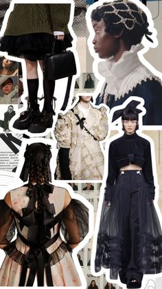 the collage shows many different types of clothing and accessories, including clothes with laces