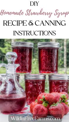 homemade strawberry syrup Canning Syrup For Fruit, Canned Strawberry Syrup, Strawberry Syrup Recipe Canning, Strawberry Canning Ideas, Canning Strawberry Syrup, Shelf Stable Recipes, Strawberry Top Syrup, How To Preserve Strawberries, Preserving Strawberries