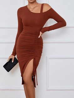 🚚FREE Shipping on orders over $60 ✨ use Code: "Mylook" for Extra Discount at checkout ﻿- 📏Sizing: run a little small 📏 Need to boost confidence quickly? INS Split Off Shoulder Fall Winter Hip Pack Midi Dress is for you! The off shoulder tight bodice, the fitted waist, the sexy tight midi dress, and the slit at the hem highlight your charming leg lines. Gender: Women Type: Dresses Feature: Split, Off Shoulder, Sexy Material: 5% Spandex,95% Polyester Care: Hand Wash Cold. Do Not Bleach. Line Dry. Iron Low Heat Style: Casual/Fashion Color: Caramel, Burgundy, Black, Size: S, M, L Please Note: All Dimensions Are Measured Manually With A Deviation Of 1 To 3cm. Bodycon Fashion, Necklines For Dresses, Hip Dress, Sleeves Pattern, Asymmetrical Dress, Wrap Skirt, Knee Length Dress, Perfect Dress