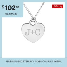 Features: Monogrammable, PersonalizedJewelry Closure: Spring Ring ClaspLink Construction: SolidShape: HeartMetal Color: WhiteChain Length: 18 InchChain Width: 1.25 MillimetersPendant Length: 16mmPendant Width: 17mmChain Construction: CableMetal: Sterling SilverNecklace Type: Name NecklacesAssembled in the US from Imported Materials Silver Jewelry With Engraving Option For Valentine's Day, Personalized Sterling Silver Heart Necklace For Gift, Silver Heart Necklace With Engraving Option For Anniversary, Valentine's Day Jewelry With Initials On Round Pendant, Customizable Round Pendant Jewelry For Valentine's Day, Silver Heart Necklace Gift, Personalized White Gold Heart Necklace For Anniversary, Customizable Heart Pendant Charm Necklace For Anniversary, Personalized White Gold Heart Necklace Anniversary Gift