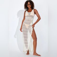 Beach Bound Babe Beige Crochet Tassel Maxi Swim Cover-Up. New With Tags. Bought For Honeymoon But Did Not Bring. Beige Crochet Cover-up For Beach, Beige Lace Crochet Dress For Vacation, Beige Crochet Cover-up For Vacation, Lace Crochet Beachwear Dress, Sleeveless Crochet Dress With Fringe For Vacation, Beach Season Crochet Top With Fringe, Beige Crochet Dress For The Beach, Vacation Lace Crochet Dress For Beach Season, Lace Crochet Dress For Beach Vacation