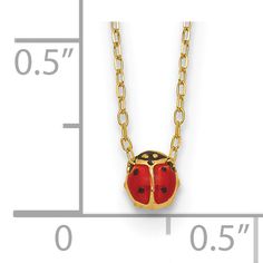 14k Yellow Gold Polished Red, Black Enameled Finish Small Size Hollow Ladybug Pendant in a 16.5-inch Cable Chain Necklace Set Ladybug And Cat Noir Jewelry, Red Round Jewelry With Black Enamel, Red Enamel Round Necklace, Red Tarnish-resistant Gold-plated Necklace, Red Tarnish-resistant Pendant Jewelry, Red Lab-created Ruby Pendant Jewelry, Ladybug Design, Ladybug Necklace, Yellow Pearl Earrings