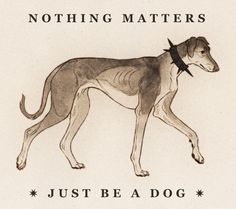 a black and white drawing of a dog with the words nothing matters, just be a dog