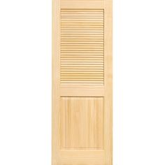 a wooden door with slats on the top and bottom paneled in light wood