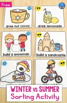 winter and summer sorting activity for kids to practice their spelling skills with the matching pictures