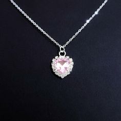 New Silver-Tone Pink And White Sparkly Crystal Heart Pendant Necklace 16" Chain. 2" Chain Extender. Lobster Clasp. Cb159 Mother's Day Silver Crystal Heart Necklace, Silver Rhinestone Clavicle Necklace For Valentine's Day, Valentine's Day Silver Rhinestone Clavicle Necklace, Silver Heart-shaped Rhinestone Clavicle Necklace, Valentine's Day Silver Rhinestone Necklace, Silver Crystal Heart Necklace For Valentine's Day, Silver Rhinestone Pendant Necklace For Valentine's Day, Silver Crystal Heart Necklace, Silver Rhinestone Necklace For Wedding On Valentine's Day