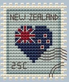 a cross stitch pattern with the words new zealand and an image of a heart on it