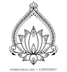 a drawing of a lotus flower in black and white with an ornate border around it