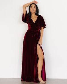 Sculpt your silhouette in the soft embrace of our Meghan Velvet Wrap Maxi Dress🤎 Take 30% OFF your entire purchase in celebration of International Women's Day! Discount automatically applied at checkout - Shop now🛍️ Elegant Velvet V-neck Maxi Dress, Fitted Velvet V-neck Maxi Dress, Mid Length Sleeves, Nursing Friendly, Rust Dress, Velvet Material, Maxi Wrap Dress, Waist Tie, Mid Length