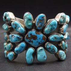 FEDERICO JIMENEZ BRACELET  DESCRIPTION: This is an exquisite turquoise bracelet by legendary Oaxacan artisan Federico Jimenez. Federico always utilizes the finest natural turquoise, much of it from old mines and collections long since depleted.    FEDERICO JIMENEZ was born in Oaxaca, Mexico in 1941 in a Mixtec Indian Community.  He came to the USA in 1967 to study and work.  He studied jewelry making and design at the University Community School.  In 1970 He and his Wife Ellen Belber Jimenez too Southwestern Turquoise Bracelets As Gift, Unique Turquoise Bracelet, Southwestern Style Turquoise Bangle As A Gift, Unique Turquoise Bracelets Collectible, Southwestern Blue Cuff Bracelet As Gift, Southwestern Style Blue Bangle Bracelets, Southwestern Style Blue Bangle Bracelet, Unique Blue Bangle Jewelry, Handmade Southwestern Blue Bracelets