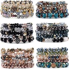 PRICES MAY VARY. 【Crystal Beaded Bracelets Set】Elastic fake crystal bracelets set includes 6 sets of different color, which can match freely, worn alone or stacked as you like or share it with your family and friends. 【High Quality Material】Sparkly Bohemian bracelets use high-quality glass beads, don’t irritate the skin. Smooth touch give customers a better wearing experience. Multi-faceted crystals reflect different colors under different angles of light, make you stand out from the crowd. 【Siz Cheap Adjustable Stretch Bracelet For Festive Occasions, Cheap Stretch Bracelet With Large Beads For Festivals, Crystal Bracelets Pack, Cheap Beaded Costume Bracelets, Beaded Bracelets Pack, Bohemian Metal Beaded Stackable Bracelets, Affordable Halloween Themed Bracelets, Bohemian Black Crystal Bracelet With 8mm Beads, Bohemian Multi-strand Beaded Bracelets With Gemstone Beads