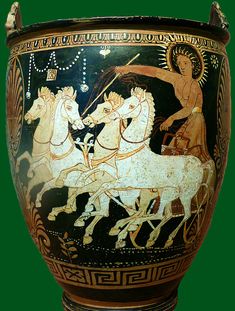 an ancient greek vase with two men riding on horses