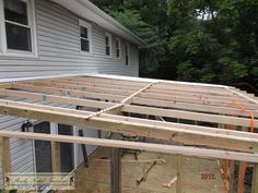 an unfinished roof is being installed on a home's back deck in the process of remodeling