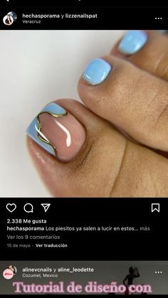 Pedicure Azul, Pedicure En Gel, Pedicure Gel, Simple Toe Nails, Chic Nail Designs, Sugar Nails, Nail Tutorial Videos