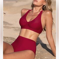 Cupshe. Nwt Super Bloom Crossback Bikini Top And High Waist Bottom. Xl Red Red Tankini With Built-in Bra For Vacation, Red Tankini With Built-in Bra For Pool, Red Swimwear With Built-in Bra For Swimming, Pool-ready Red Tankini, Bra-friendly, Bra Friendly Red Tankini For Pool, Red Bra-friendly Tankini For Pool, Bra-friendly Red Tankini For Pool, Red Pool Tankini With Built-in Bra, Red Vacation Tankini With Built-in Bra