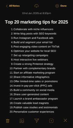 the top 20 marketing tips for 2020, including an info sheet with information about how to use