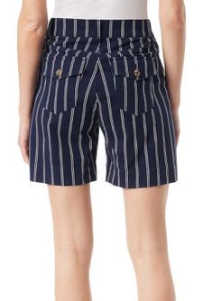 These flattering shape-effect shorts from Gloria Vanderbilt are designed with striped for added dimension. | Gloria Vanderbilt Women's Petite Shape Effect Shorts, 12P Fitted Vertical Stripes Shorts, Striped Bottoms With Built-in Shorts, Spring Striped Short-length Shorts, Gloria Vanderbilt, Design