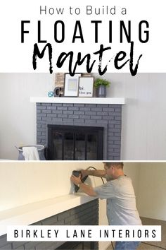 how to build a floating mantel with brick fireplace