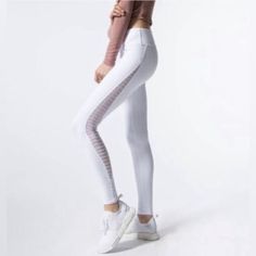 Nwot. Alo Luminous Legging With Mesh Detail On Each Side Of Leg White Fitted Sportswear Bottoms, White Fitted Yoga Pants For Gym, Fitted Spring Sportswear Pants, Fitted Sportswear Pants For Spring, White High Stretch Sports Pants, White High Stretch Sportswear Pants, High Stretch White Sports Pants, White High-stretch Sports Pants, High Stretch White Pants For Sports