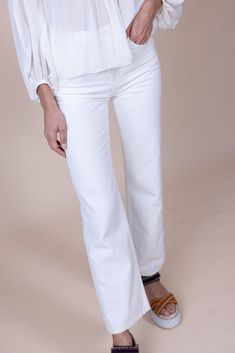 Chloe flare boyfriend jeans in white. 87% Cotton, 13% Hemp; Pocket lining: 65% Polyester, 35% Cotton High Rise Dry Clean Made in IT White Boyfriend Jeans, Chloe Clothing, Beach Stores, Marissa Collections, Fine Jewelry Designers, Bottom Clothes, Denim Pant, Flare Pants, Winter Wardrobe