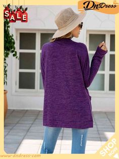 Open Front Long Sleeve Cardigan Oversized Purple Cardigan For Fall, Oversized Purple Fall Cardigan, Casual Long Sleeve Purple Cardigan, Purple Long Sleeve Casual Cardigan, Purple V-neck Fall Cardigan, Casual Purple Long Sleeve Cardigan, Oversized Purple Casual Cardigan, Casual Purple V-neck Outerwear, Purple Cardigan For Fall Layering