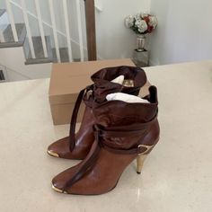 I'm Helping My Aunt Declutter Her Shoe Collection She Compiled Over 30 Years Living In London. I'm A 33 Year Old Male With No Sense Of Fashion So My Descriptions/Pricing Are Probably Off. These Are Boots By Georgina Goodman, A London Based Designer Who Shut Down Operations In 2011. Size 40.5 Eu. Lightly Worn. Please Message Me For More Pictures/Info! -Devon Formal Boots With Heel Strap And Pointed Toe, Formal Pointed Toe Boots With Heel Strap, Luxury Closed Toe Boots For Spring, Formal Boots With Wrapped Heel And Ankle Strap, Designer Leather Boots With Ankle Strap, Designer Spring Boots With Leather Sole, Spring Leather Boots With Heel Strap, Calf Leather Heels With Wrapped Heel And Round Toe, Leather Boots With Heel Strap And Pointed Toe