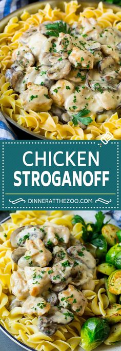 chicken stroganoni in a creamy sauce with brussel sprouts