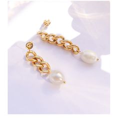 Style: Female Material: Titanium Steel, Freshwater Pearl Pearl Type: Cultured Pearl Color: White Earring Size: 3.5cm / 4.6cm Pearl Drop Earrings Gold, Freshwater Pearl Drop Earrings, Pearl Types, White Earrings, Silver Drop Earrings, Pearl Color, Pearl Drop Earrings, Pearl Drop, Pearl Ring