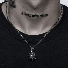 a man with a tattoo on his neck has the words'a lot tiny things'written in black ink