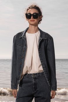 IAN JACKET - DENIM - Heidi Merrick Throw Over, Oversized Denim Jacket, Simple Tees, Porter, Denim Jacket, Collar, Pants, T Shirt, How To Wear