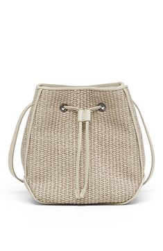 The material is characterized by a slightly “rustic” woven texture inspired by the typical appearance of raffia. Drawstring closure Adjustable shoulder strap Cotton lining 1 slot for cards and business cards Nickel-free monili decoration Bag is 7.68" long, 5.12" wide and 7.48" high Straw Bucket Shoulder Bag With Intrecciato Weave, Beige Woven Leather Crossbody Bucket Bag, Elegant Straw Bucket Bag With Woven Leather, Elegant Woven Crossbody Bucket Bag, Elegant Beige Bucket Bag With Intrecciato Weave, Beige Bucket Bag With Intrecciato Weave, Everyday Straw Bags With Intrecciato Weave, Elegant Woven Leather Crossbody Straw Bag, Formal Beige Woven Leather Bag