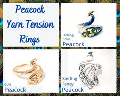 Peacock Yarn Tension Ring for Beginning Crocheters & Knitters. There are 11 types of peacock rings to choose from including our Multi color, 3 Sterling Silver Rings, and more!   Use this ring to drape your yarn over, instead of winding the yarn around your fingers for tension.   A video link is included to learn how to adjust the size of your ring and use it as a yarn tension ring.  You can also see in the photos the different ways to drape the yarn around the ring for tension. The peacock ring naturally has a hook (the neck to the beak) that can be used to catch the yarn. You can also wrap your yarn around the ring band for tension (See the dragonfly ring pics for examples).  Try out the different techniques and see which one works best for you. How to USE:  1. Make your slip stitch and s Knitting & Crochet Tools, Tension Ring, Peacock Ring, Dragonfly Ring, Crochet Rings, Knitting Supplies, Slip Stitch, Stitch Markers, Sterling Ring