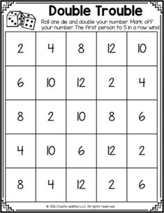 a printable sud puzzle with numbers to 10 and two dices on the top