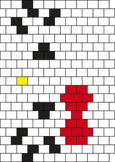 a cross stitch pattern with black, white and red squares