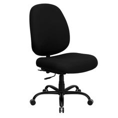 a black office chair with wheels on an isolated white background