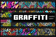 graffiti patterns with the word graffiti written in white on top of it and an image of colorful