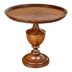 a wooden table with a circular top