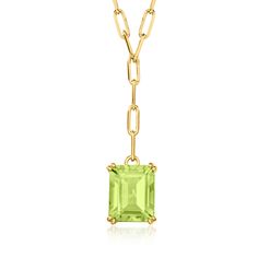 Ross-Simons - 2.70ct Peridot Paper Clip Link Y-Necklace Over Sterling. 18". There's nothing better than an on-trend design with classic gemstone appeal. Our chic Y-necklace features 18kt yellow gold over sterling silver paper clip links that culminate in a 2.70 carat emerald-cut peridot drop. Perfect for understated solo wear or to add a pop of lively color to your favorite layered looks. Lobster clasp, peridot Y-necklace. Peridot birthstones are the perfect gift for August birthdays. August Birthdays, Peridot Birthstone, Peridot Jewelry, Silver Paper, Jewelry Post, August Birth Stone, Paper Clip, Emerald Cut, Gemstone Necklace