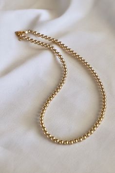 GOLD FILLED 5MM BEADED NECKLACE Classic Pearl Necklace With Round Beaded Chain, Classic Pearl Necklace With Beaded Chain, Classic Chain Necklace With Round Beads, Classic Single Strand Chain Necklace With Round Beads, Classic Single Strand Necklace With Round Beads, Everyday Single Strand Pearl Necklace With Round Beads, Classic Adjustable Single Strand Beaded Necklace, Classic Single Strand Beaded Necklace, Everyday Single Strand Pearl Necklace