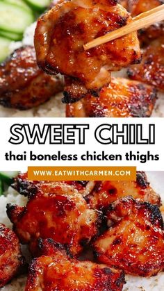 Easy Sweet Chili Chicken, Quick Chinese Food Recipes, Chicken In Air Fryer Recipes Boneless, Saucy Chicken Thigh Recipes, Air Fryer Recipes Quick, Chicken Thigh Skinless Recipes, Flavorful Healthy Meals, No Less Chicken Thigh Recipes, Boneless Skinless Chicken Thigh Recipes Healthy Low Carb