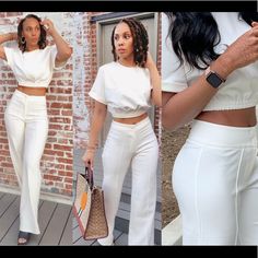 Our Store Jolienchic Is An Online Boutique That Sells Timeless Pieces For Feminine Women. Check Us Out At Www.Jolienchic.Com Our White Set Has 35 Inseam Length And Built-In Inseam. Comes In White And Cream Model Is 5’9 And Is Wearing A Small Chic Sets For Day Out, Chic Two-piece Set Bottoms For Workwear, Chic Two-piece Pants Set For Work, Chic White Two-piece Pants Set, Casual White High Waist Sets, Elegant White Cropped Bottoms, White Stretch Sets For Workwear, White Stretch Workwear Sets, White High Waist Elegant Set