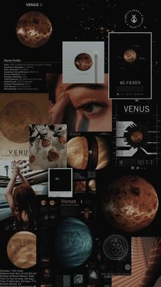 a collage of photos with planets and stars in the background, including an image of a