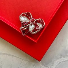 Red Bow Beaded Brooch, Handmade Embroidered Jewelry - Inspire Uplift Damaged Clothes, Business Environment, Embroidered Jewelry, Brooch Handmade, Brooches Handmade, Beaded Brooch, Red Bow, The Office, Brooches