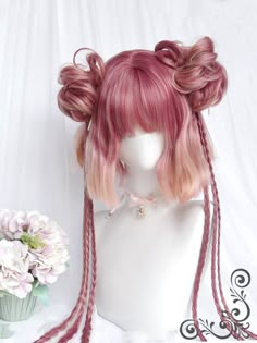 Braids length: 65cm  Bangs length: 11cm   Hair length: 28cm   This price is for a wig or a pair of wig hairclips only. Wig Details:Heat-resistant Synthetic Fiber Braids And Curls, Braids Length, Wig Braids, Hair Dyed, 얼굴 드로잉, Hair Sketch, Cosplay Hair, Kawaii Hairstyles, Fantasy Hair