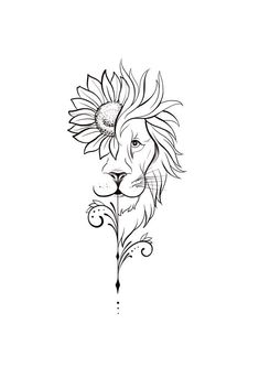 a lion with a sunflower on its head