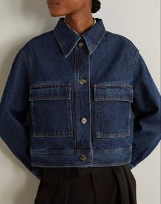 Loewe Denim, Denim Jacket Outfit, Mode Casual, Cropped Denim Jacket, Mode Vintage, Casual Jacket, Net A Porter, Jacket Outfits