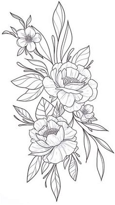 some flowers that are drawn in black and white